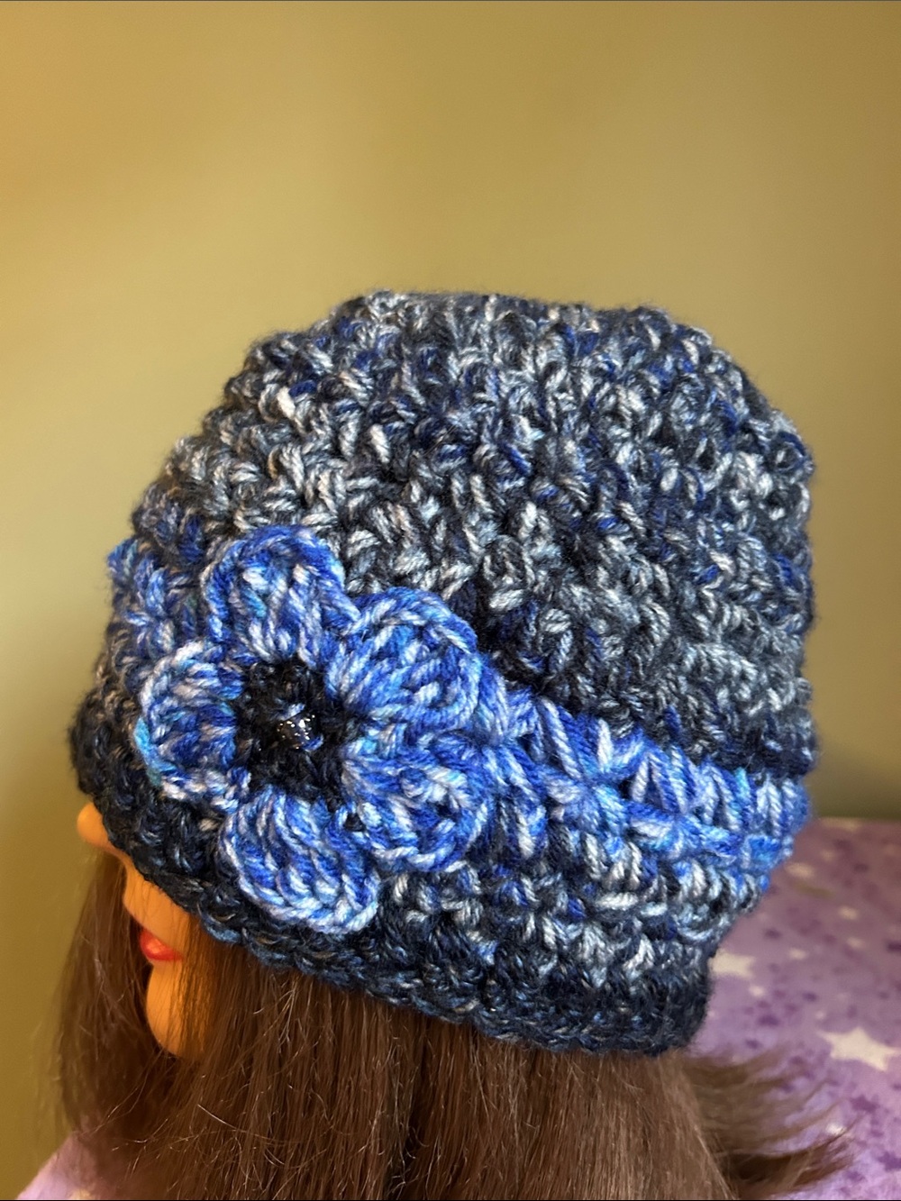 Handmade Navy & black Crochet Flower Beanie - Women Accessories medium